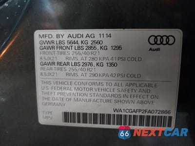 Zdjęcie 13 z 14 samochodu: 2015 AUDI SQ5 PREMIUM PLUS VIN:WA1CGAFP2FA072866 - miniatura