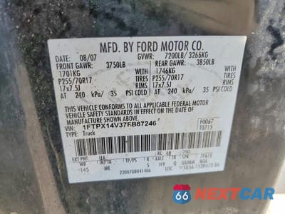 Zdjęcie 12 z 12 samochodu: 2007 FORD F150 VIN:1FTPX14V37FB87246 - miniatura