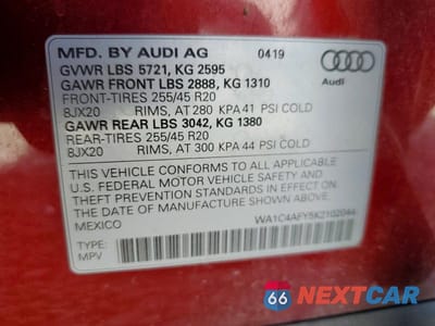 Zdjęcie 13 z 13 samochodu: 2019 AUDI SQ5 PRESTIGE VIN:WA1C4AFY5K2102044 - miniatura