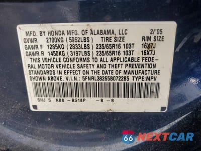 Zdjęcie 13 z 13 samochodu: 2005 HONDA ODYSSEY LX VIN:5FNRL38265B072285 - miniatura