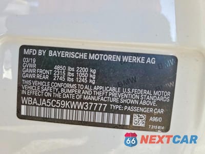 Zdjęcie 12 z 12 samochodu: 2019 BMW 530 I VIN:WBAJA5C59KWW37777 - miniatura