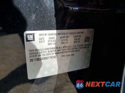 Zdjęcie 13 z 13 samochodu: 2017 CHEVROLET IMPALA LT VIN:2G1105SA3H9174792 - miniatura