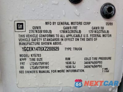 Zdjęcie 13 z 13 samochodu: 1999 CHEVROLET SILVERADO K1500 VIN:1GCEK14T6XZ200929 - miniatura