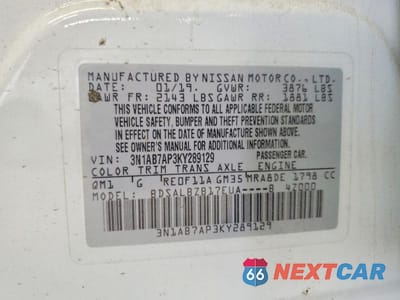 Zdjęcie 12 z 12 samochodu: 2019 NISSAN SENTRA S VIN:3N1AB7AP3KY289129 - miniatura