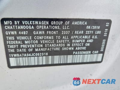 Zdjęcie 12 z 12 samochodu: 2018 VOLKSWAGEN PASSAT SE VIN:1VWBA7A34JC052316 - miniatura