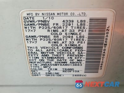 Zdjęcie 13 z 13 samochodu: 2010 NISSAN ROGUE SL VIN:JN8AS5MT8AW013663 - miniatura