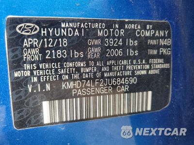 Zdjęcie 12 z 12 samochodu: 2018 HYUNDAI ELANTRA SE VIN:KMHD74LF2JU684690 - miniatura