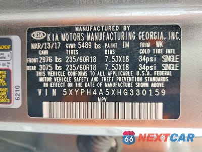 Zdjęcie 12 z 12 samochodu: 2017 KIA SORENTO EX V6 VIN:5XYPH4A5XHG330159 - miniatura