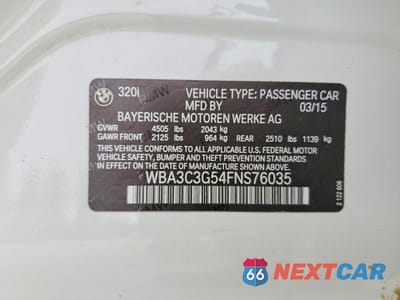 Zdjęcie 13 z 13 samochodu: 2015 BMW 320 I XDRIVE VIN:WBA3C3G54FNS76035 - miniatura