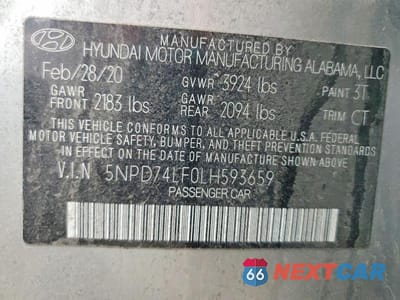 Zdjęcie 12 z 12 samochodu: 2020 HYUNDAI ELANTRA SE VIN:5NPD74LF0LH593659 - miniatura