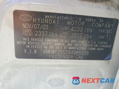 Zdjęcie 12 z 12 samochodu: 2004 HYUNDAI SONATA BASE VIN:KMHWF25S24A985928 - miniatura