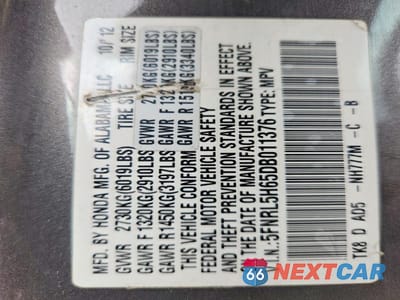 Zdjęcie 14 z 14 samochodu: 2013 HONDA ODYSSEY EXL VIN:5FNRL5H65DB011376 - miniatura
