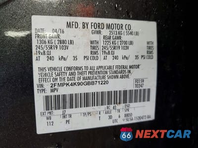 Zdjęcie 12 z 12 samochodu: 2016 FORD EDGE TITANIUM VIN:2FMPK4K90GBB71220 - miniatura
