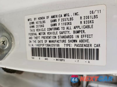 Zdjęcie 12 z 12 samochodu: 2011 HONDA ACCORD EX VIN:1HGCP3F73BA029196 - miniatura