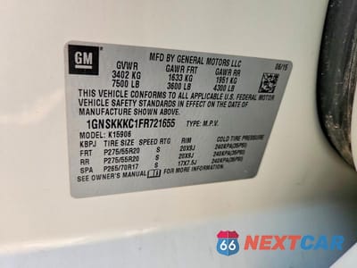 Zdjęcie 13 z 13 samochodu: 2015 CHEVROLET SUBURBAN K1500 LTZ VIN:1GNSKKKC1FR721655 - miniatura