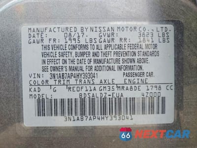 Zdjęcie 12 z 12 samochodu: 2017 NISSAN SENTRA SV VIN:3N1AB7AP4HY393041 - miniatura