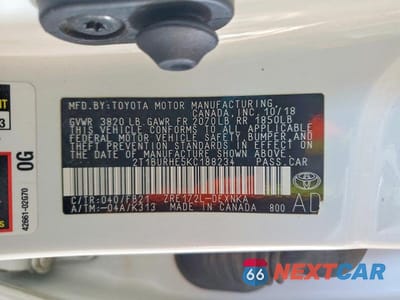 Zdjęcie 12 z 12 samochodu: 2019 TOYOTA COROLLA LE VIN:2T1BURHE5KC188234 - miniatura