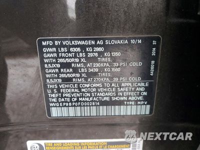 Zdjęcie 13 z 13 samochodu: 2015 VOLKSWAGEN TOUAREG V6 TDI VIN:WVGEP9BP0FD002814 - miniatura