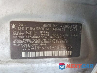 Zdjęcie 12 z 12 samochodu: 2009 BMW 328 I SULEV VIN:WBAPH57549NL77420 - miniatura