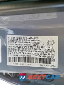 Zdjęcie 12 z 12 samochodu: 2022 HONDA CIVIC TOURING VIN:2HGFE1F99NH316895 - miniatura