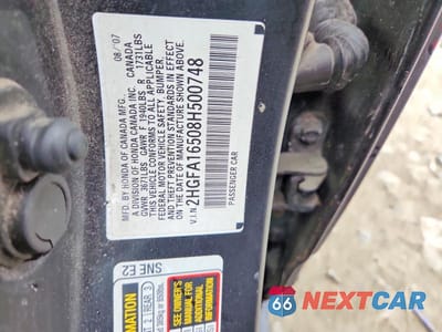 Zdjęcie 12 z 12 samochodu: 2008 HONDA CIVIC LX VIN:2HGFA16508H500748 - miniatura