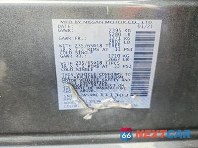 Zdjęcie 14 z 14 samochodu: 2021 NISSAN MURANO S VIN:5N1AZ2AS4MC111303 - miniatura