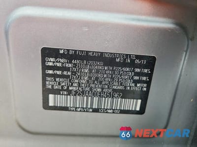 Zdjęcie 14 z 14 samochodu: 2014 SUBARU FORESTER 2.5I VIN:JF2SJAAC0EH451962 - miniatura