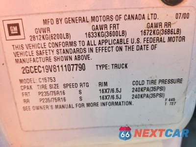 Zdjęcie 12 z 12 samochodu: 2001 CHEVROLET SILVERADO C1500 VIN:2GCEC19V811107790 - miniatura