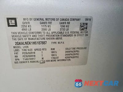 Zdjęcie 14 z 14 samochodu: 2017 GMC TERRAIN SLE VIN:2GKALNEK1H6187887 - miniatura