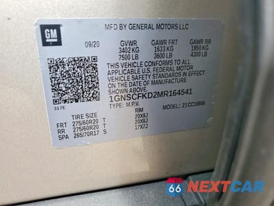 Zdjęcie 13 z 13 samochodu: 2021 CHEVROLET SUBURBAN C1500 PREMIER VIN:1GNSCFKD2MR164541 - miniatura