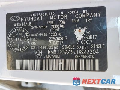 Zdjęcie 13 z 13 samochodu: 2018 HYUNDAI TUCSON SE VIN:KM8J23A49JU822304 - miniatura