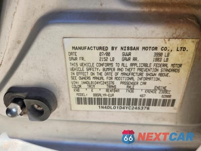 Zdjęcie 12 z 12 samochodu: 2000 NISSAN ALTIMA XE VIN:1N4DL01D4YC245376 - miniatura