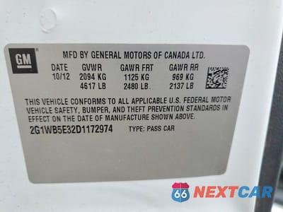 Zdjęcie 13 z 13 samochodu: 2013 CHEVROLET IMPALA LT VIN:2G1WB5E32D1172974 - miniatura