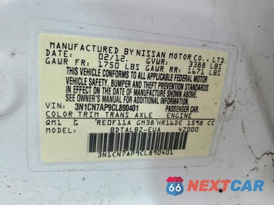 Zdjęcie 12 z 12 samochodu: 2012 NISSAN VERSA 1.6 S VIN:3N1CN7AP9CL890401 - miniatura