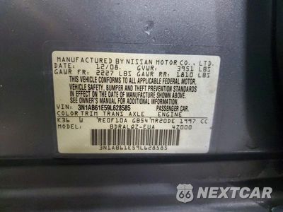 Zdjęcie 12 z 12 samochodu: 2009 NISSAN SENTRA 2.0 VIN:3N1AB61E59L628585 - miniatura