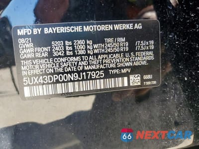 Zdjęcie 13 z 13 samochodu: 2022 BMW X3 SDRIVE30I VIN:5UX43DP00N9J17925 - miniatura