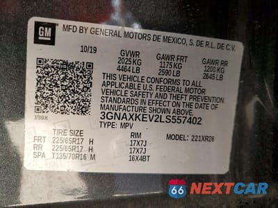 Zdjęcie 12 z 12 samochodu: 2020 CHEVROLET EQUINOX LT VIN:3GNAXKEV2LS557402 - miniatura
