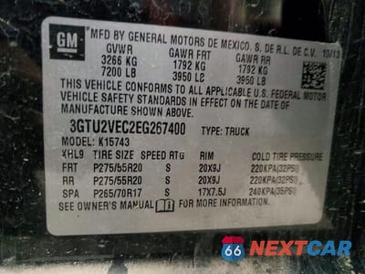 Zdjęcie 12 z 12 samochodu: 2014 GMC SIERRA K1500 SLT VIN:3GTU2VEC2EG267400 - miniatura