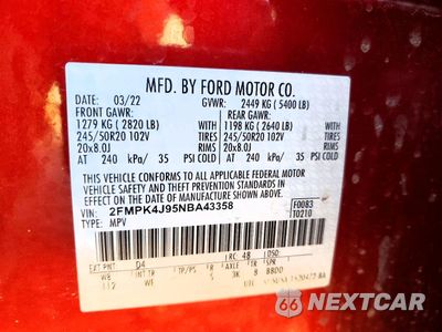 Zdjęcie 13 z 13 samochodu: 2022 FORD EDGE SEL VIN:2FMPK4J95NBA43358 - miniatura