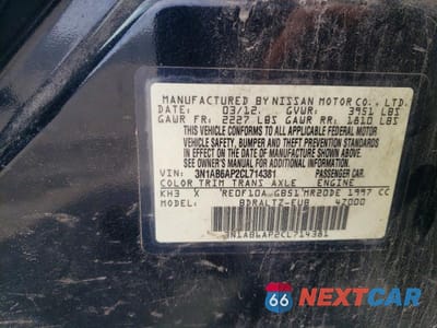 Zdjęcie 12 z 12 samochodu: 2012 NISSAN SENTRA 2.0 VIN:3N1AB6AP2CL714381 - miniatura