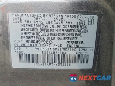 Zdjęcie 12 z 12 samochodu: 2017 NISSAN SENTRA S VIN:3N1AB7AP9HY395335 - miniatura