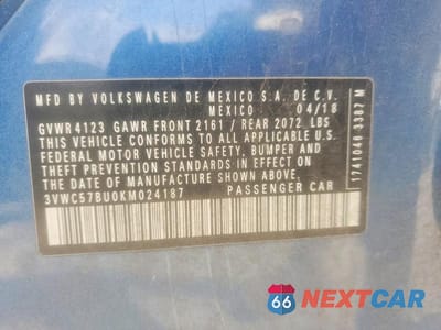 Zdjęcie 12 z 12 samochodu: 2019 VOLKSWAGEN JETTA S VIN:3VWC57BU0KM024187 - miniatura