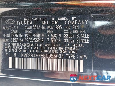 Zdjęcie 13 z 13 samochodu: 2014 HYUNDAI SANTA FE LIMITED VIN:KM8SR4HF8EU085034 - miniatura