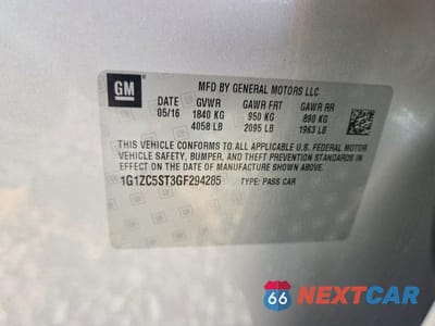 Zdjęcie 12 z 12 samochodu: 2016 CHEVROLET MALIBU LS VIN:1G1ZC5ST3GF294285 - miniatura