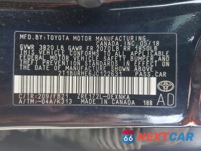 Zdjęcie 13 z 13 samochodu: 2018 TOYOTA COROLLA VIN:2T1BURHE6JC122631 - miniatura