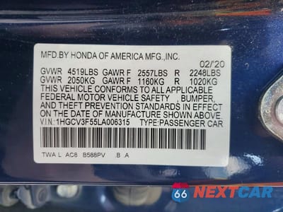 Zdjęcie 12 z 12 samochodu: 2020 HONDA ACCORD HYBRID EXL VIN:1HGCV3F55LA006315 - miniatura