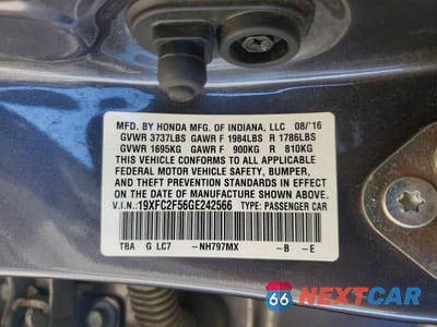 Zdjęcie 12 z 12 samochodu: 2016 HONDA CIVIC LX VIN:19XFC2F56GE242566 - miniatura