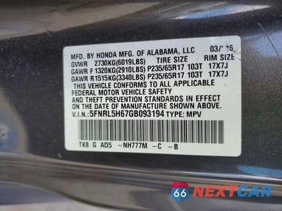 Zdjęcie 13 z 13 samochodu: 2016 HONDA ODYSSEY EXL VIN:5FNRL5H67GB093194 - miniatura
