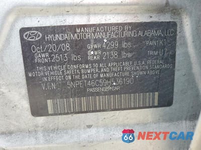 Zdjęcie 12 z 12 samochodu: 2009 HYUNDAI SONATA GLS VIN:5NPET46C59H536190 - miniatura