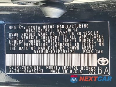 Zdjęcie 13 z 13 samochodu: 2015 TOYOTA COROLLA LE PLUS VIN:5YFBURHE8FP193420 - miniatura
